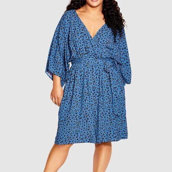 Loralette Blue Leopard Print Kimono Sleeve Mini Dress NWT Size 16-18/Extra Large - Picture 1 of 7